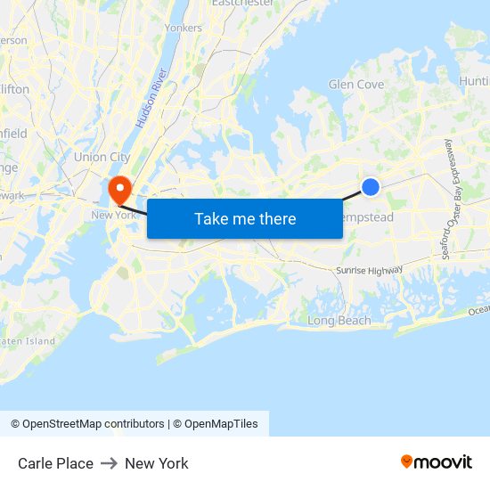 Carle Place to New York map