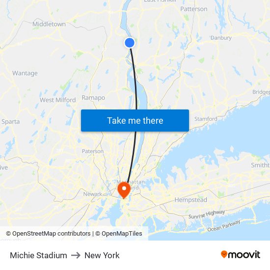 Michie Stadium to New York map