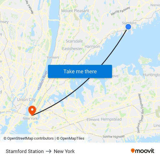 Stamford Station to New York map