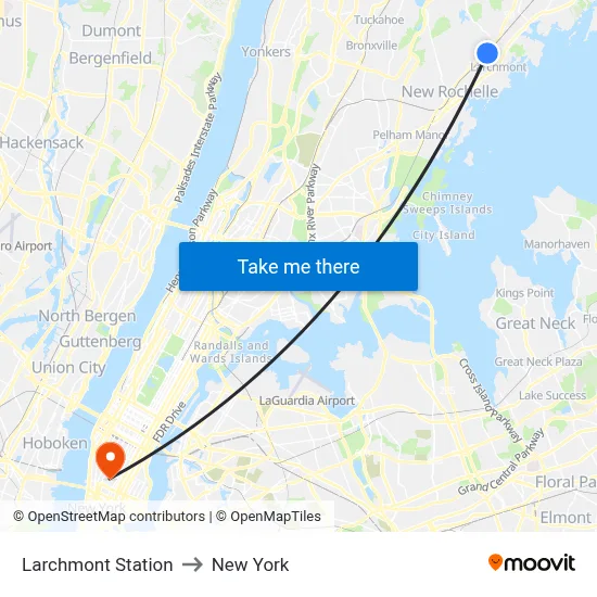 Larchmont Station to New York map