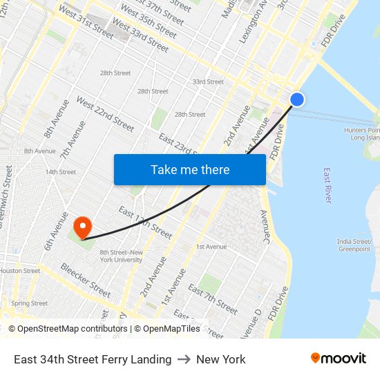 East 34th Street Ferry Landing to New York map