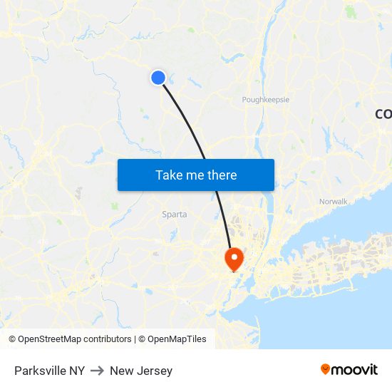 Parksville NY to New Jersey map