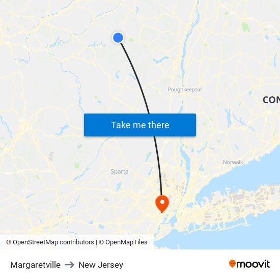 Margaretville to New Jersey map