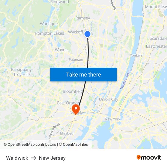 Waldwick to New Jersey map