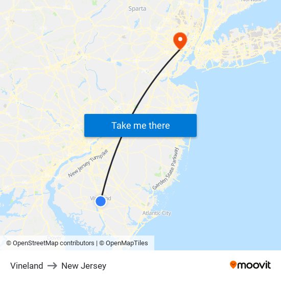 Vineland to New Jersey map