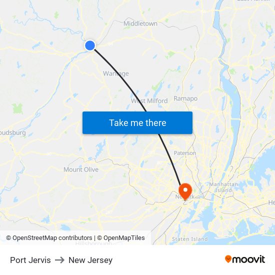 Port Jervis to New Jersey map