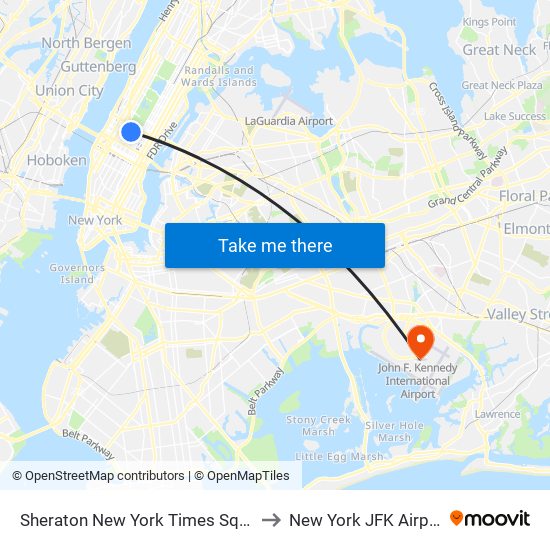 Sheraton New York Times Square Hotel to New York JFK Airport JFK map