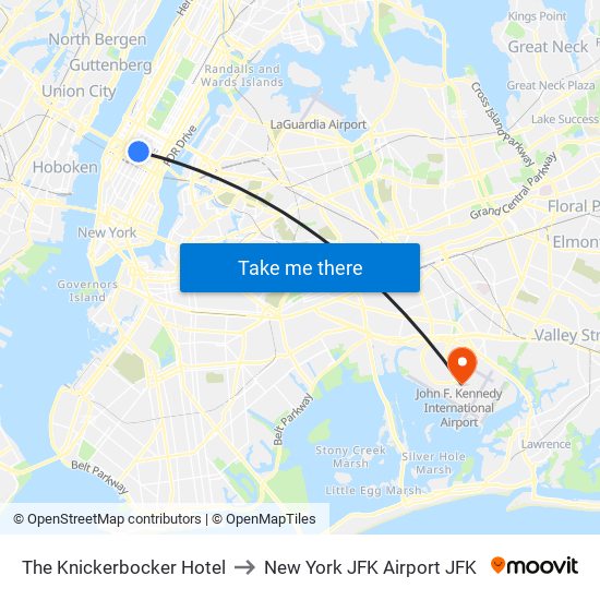 The Knickerbocker Hotel to New York JFK Airport JFK map