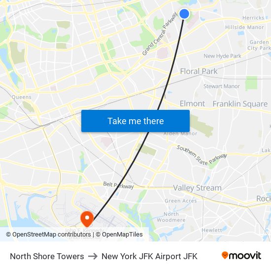 North Shore Towers to New York JFK Airport JFK map