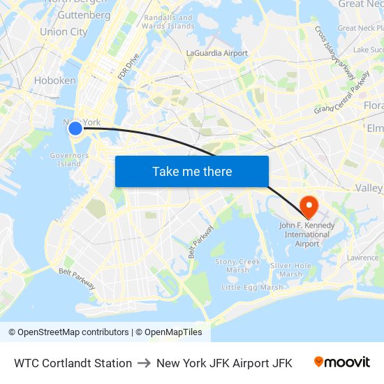 WTC Cortlandt Station to New York JFK Airport JFK map