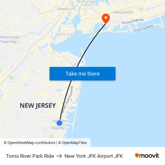 Toms River Park Ride to New York JFK Airport JFK map