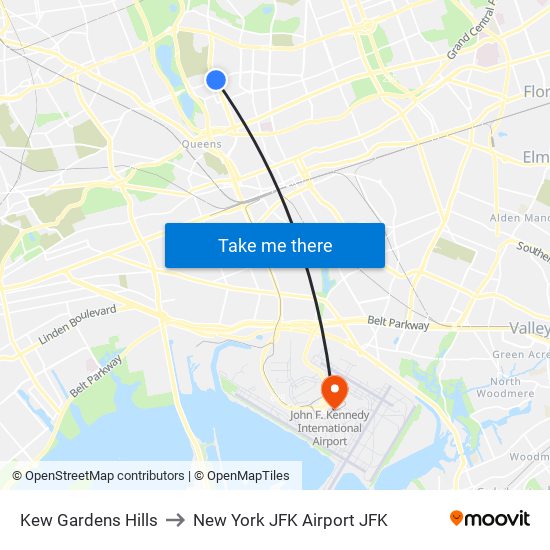 Kew Gardens Hills to New York JFK Airport JFK map