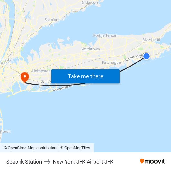 Speonk Station to New York JFK Airport JFK map