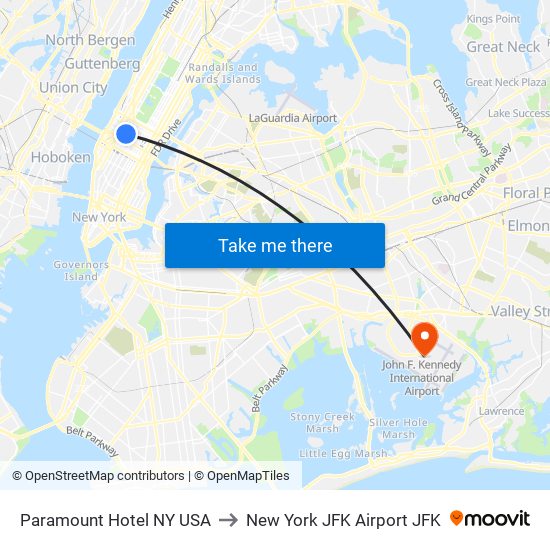 Paramount Hotel NY USA to New York JFK Airport JFK map