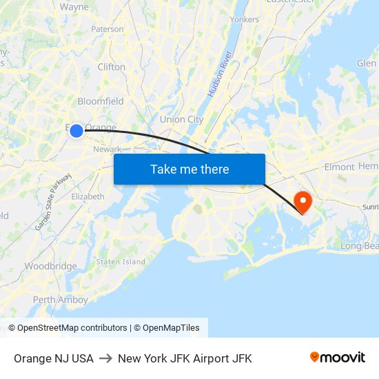 Orange NJ USA to New York JFK Airport JFK map