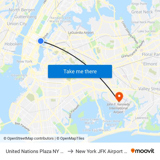 United Nations Plaza NY USA to New York JFK Airport JFK map