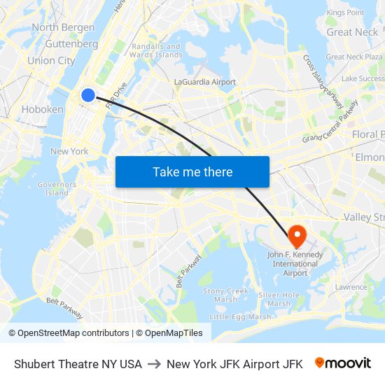 Shubert Theatre NY USA to New York JFK Airport JFK map