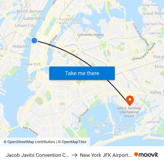 Jacob Javits Convention Center to New York JFK Airport JFK map