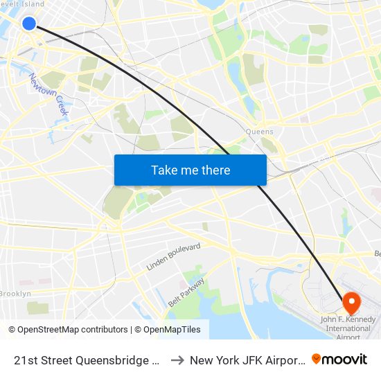 21st Street Queensbridge Station to New York JFK Airport JFK map