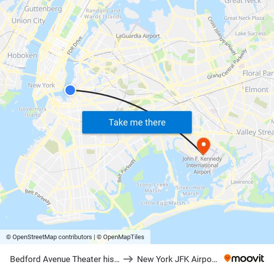 Bedford Avenue Theater historical to New York JFK Airport JFK map