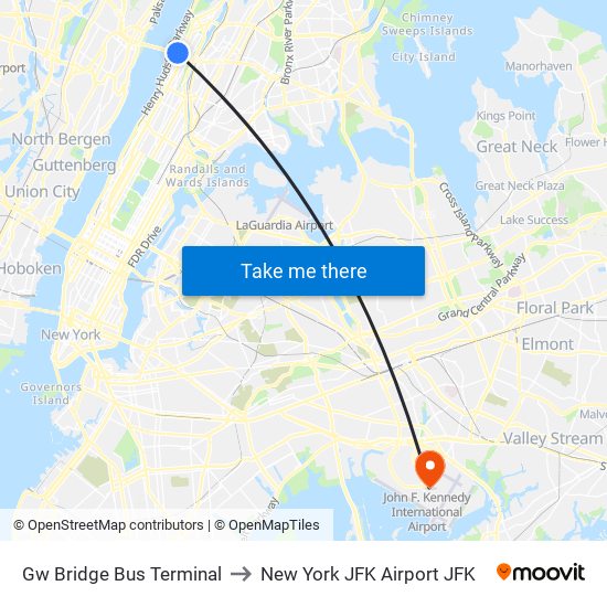 Gw Bridge Bus Terminal to New York JFK Airport JFK map