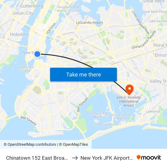 Chinatown 152 East Broadway to New York JFK Airport JFK map