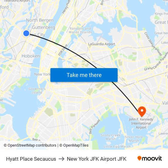 Hyatt Place Secaucus to New York JFK Airport JFK map