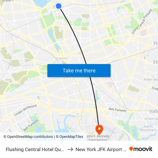 Flushing Central Hotel Queens to New York JFK Airport JFK map