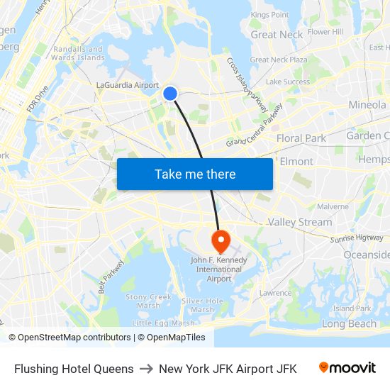 Flushing Hotel Queens to New York JFK Airport JFK map