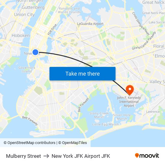 Mulberry Street to New York JFK Airport JFK map