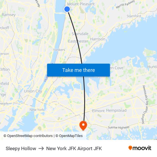 Sleepy Hollow to New York JFK Airport JFK map