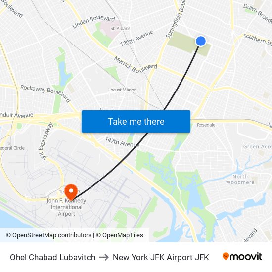 Ohel Chabad Lubavitch to New York JFK Airport JFK map