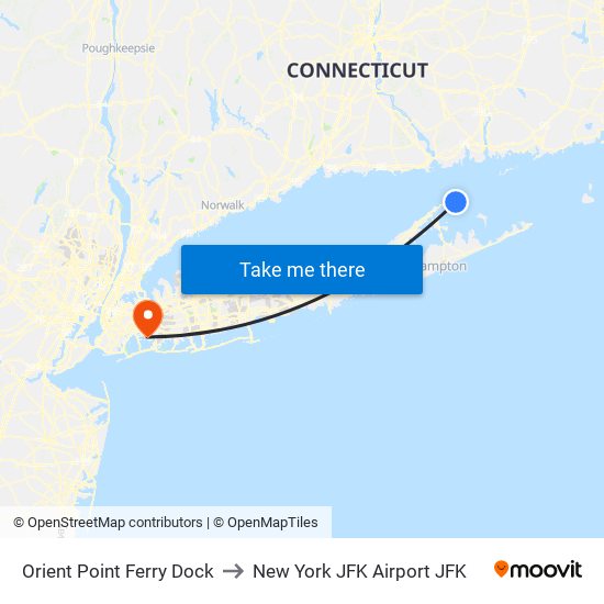 Orient Point Ferry Dock to New York JFK Airport JFK map