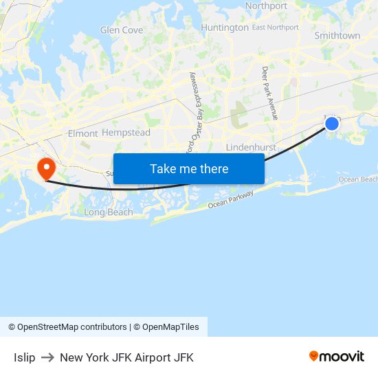 Islip to New York JFK Airport JFK map