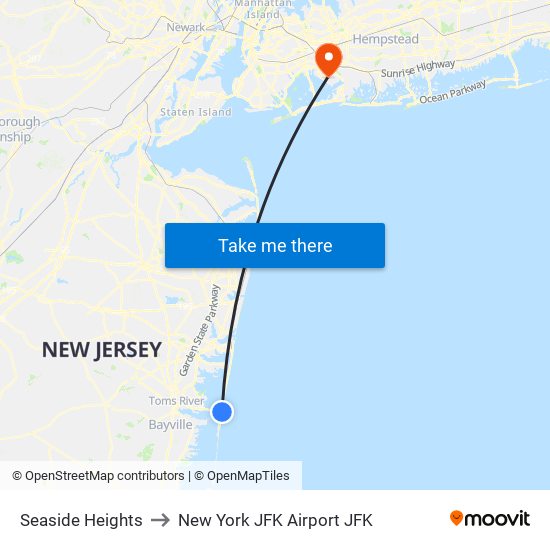 Seaside Heights to New York JFK Airport JFK map