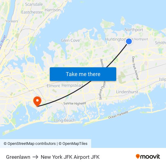 Greenlawn to New York JFK Airport JFK map