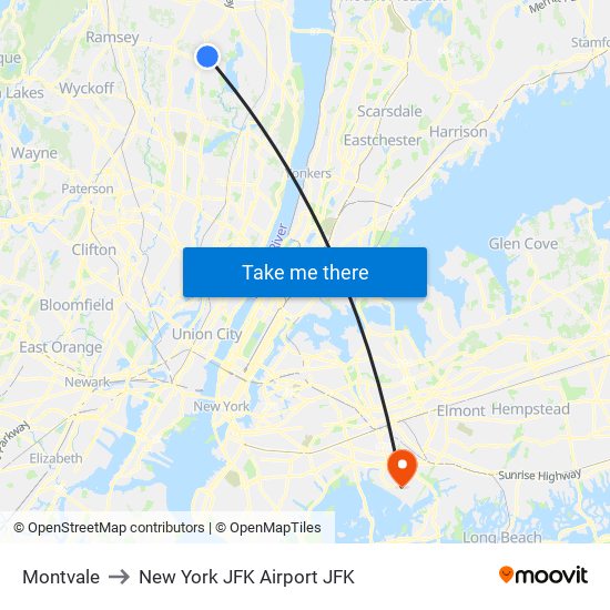 Montvale to New York JFK Airport JFK map