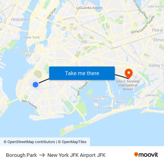 Borough Park to New York JFK Airport JFK map