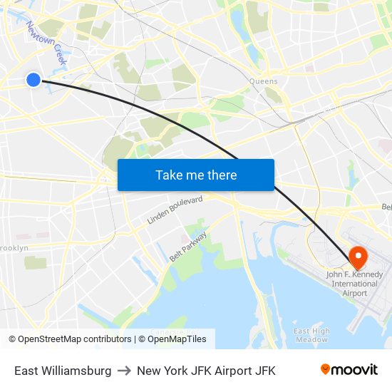 East Williamsburg to New York JFK Airport JFK map