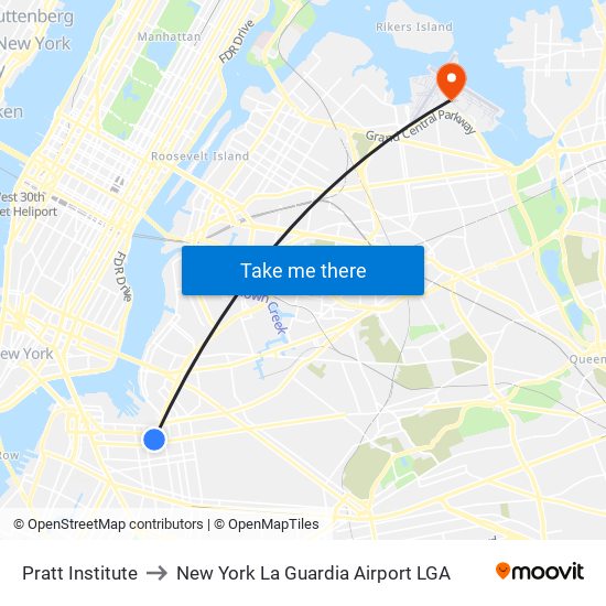 Pratt Institute to New York La Guardia Airport LGA map