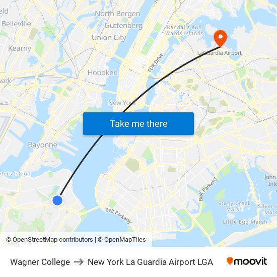 Wagner College to New York La Guardia Airport LGA map