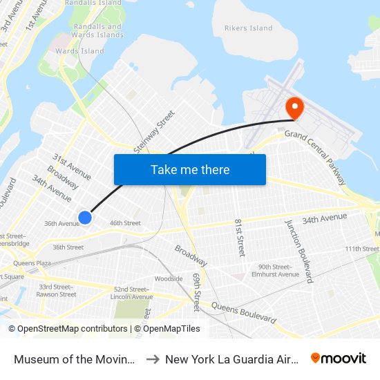 Museum of the Moving Image to New York La Guardia Airport LGA map