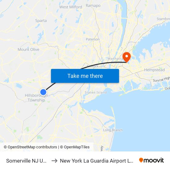 Somerville NJ USA to New York La Guardia Airport LGA map