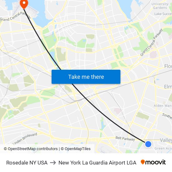 Rosedale NY USA to New York La Guardia Airport LGA map