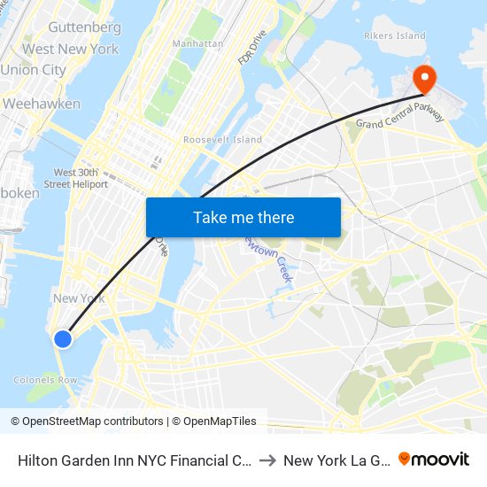 Hilton Garden Inn NYC Financial Center Manhattan Downtown New York to New York La Guardia Airport LGA map