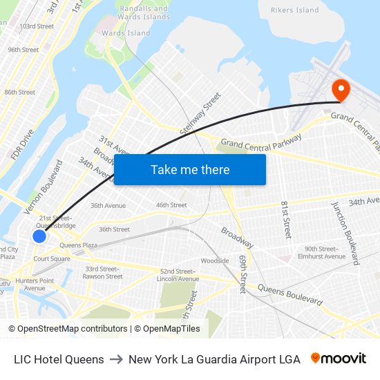 LIC Hotel Queens to New York La Guardia Airport LGA map