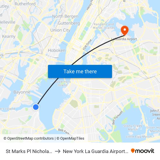 St Marks Pl Nicholas St to New York La Guardia Airport LGA map