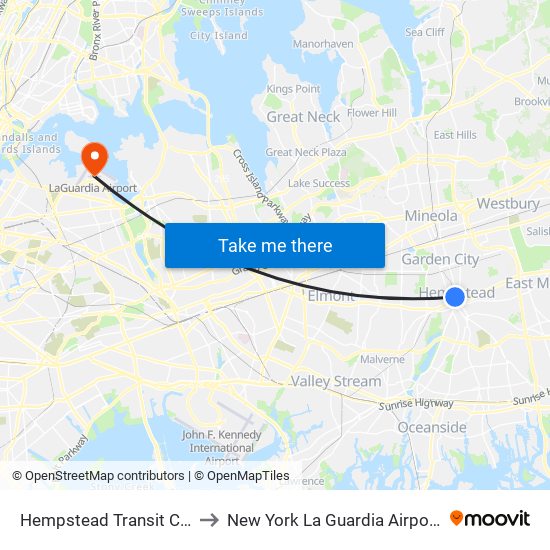 Hempstead Transit Center to New York La Guardia Airport LGA map