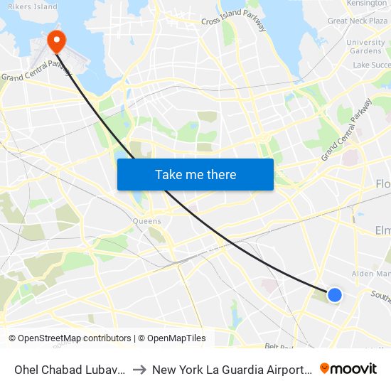 Ohel Chabad Lubavitch to New York La Guardia Airport LGA map