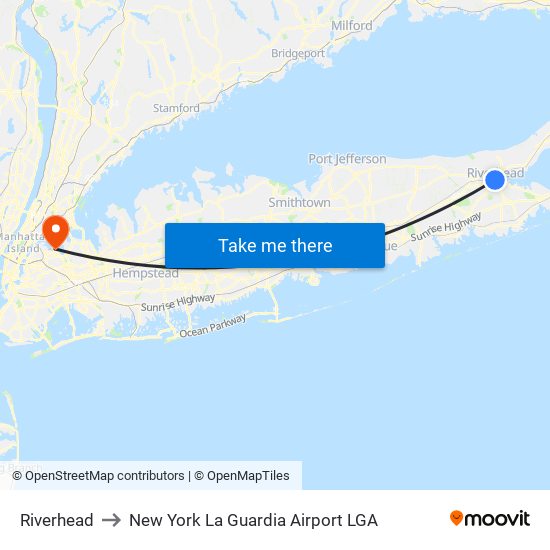 Riverhead to New York La Guardia Airport LGA map